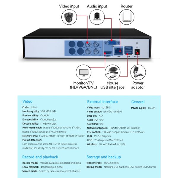 UL-tech 4CH DVR 1080P 5in1 CCTV Video Recorder 4TB Hard Drive - Image 6