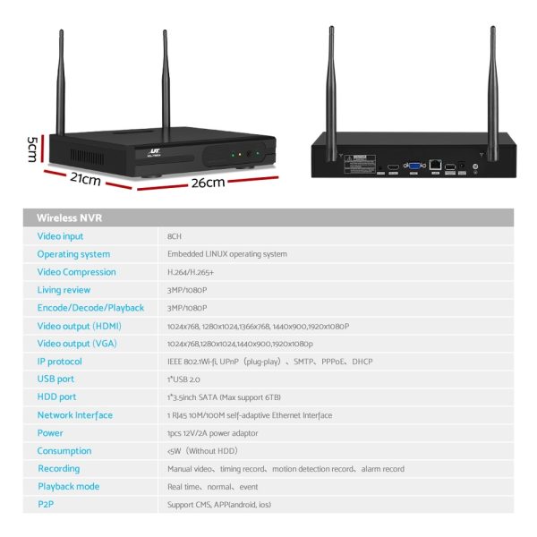 UL-tech Wireless CCTV Security System 8CH NVR 3MP 8 Square Cameras - Image 6