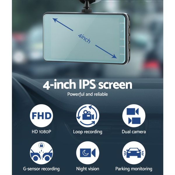 UL-tech Dash Camera 1080P 4" Front Rear Cam,UL-tech Dash Camera 1080P 4" Front Rear View Dual Cam Car DVR Reverse Recorder - Image 5