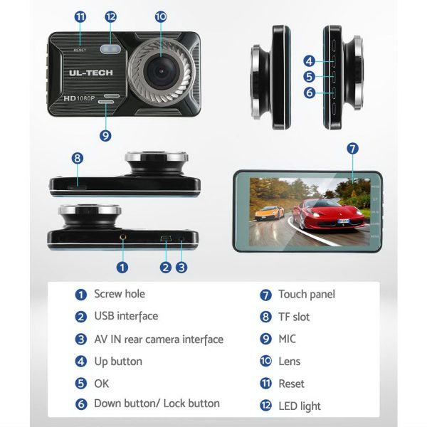UL-tech Dash Camera 1080P 4" Front Rear Cam,UL-tech Dash Camera 1080P 4" Front Rear View Dual Cam Car DVR Reverse Recorder - Image 7