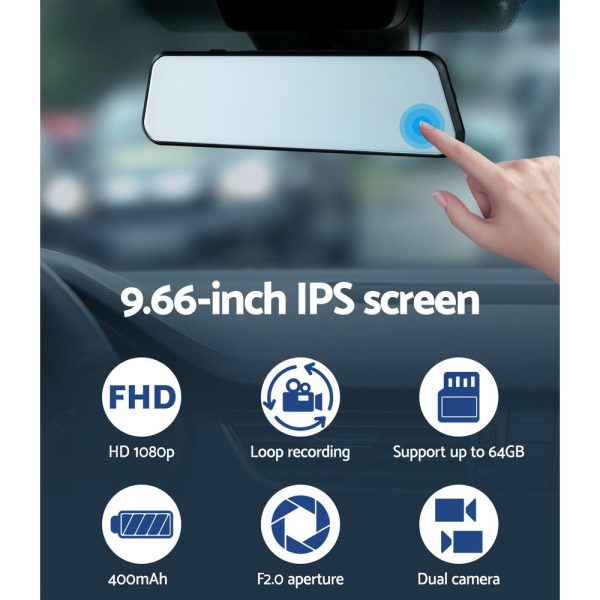 UL-tech Dash Camera 1080P 9.66" Front and Rear View Cam Car DVR Reverse Recorder - Image 4