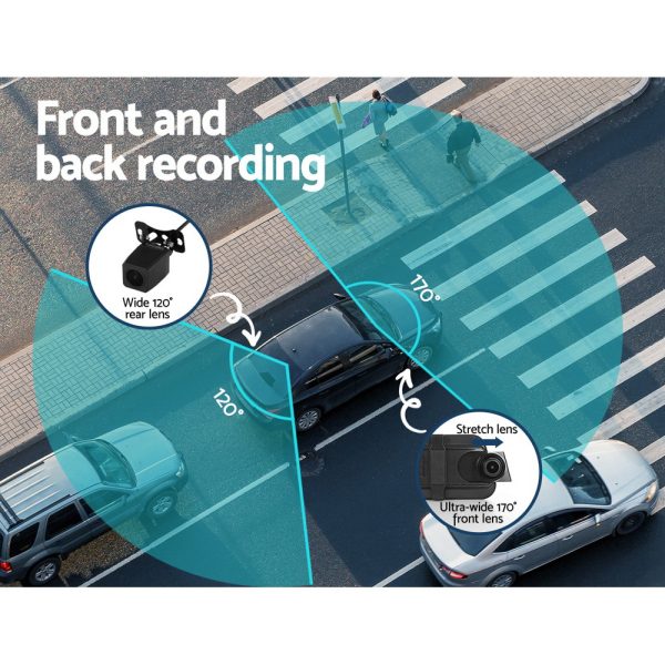 UL-tech Dash Camera 1080P 9.66" Front and Rear View Cam Car DVR Reverse Recorder - Image 5