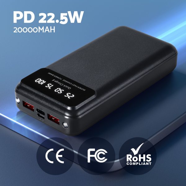 20000mAh Portable Power Bank PD22.5W Quick Charging Fast Charger for Phone Black - Image 4