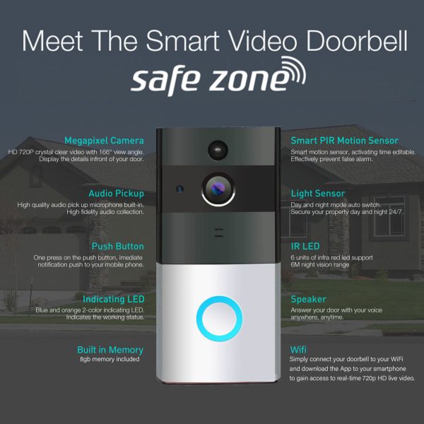 Safe Zone Wireless Video Doorbell Camera 8GB Smart Remote Control Intercom WiFi - Image 3