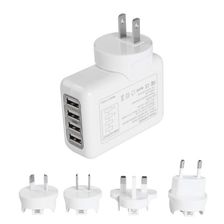 Travel Charger Universal 4 USB Ports Portable White