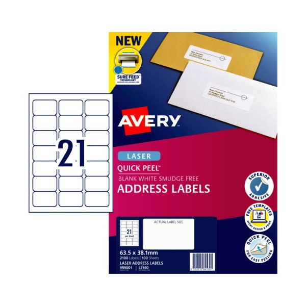 AVERY Laser Label QP L7160 21Up Pack of 100 - Image 2