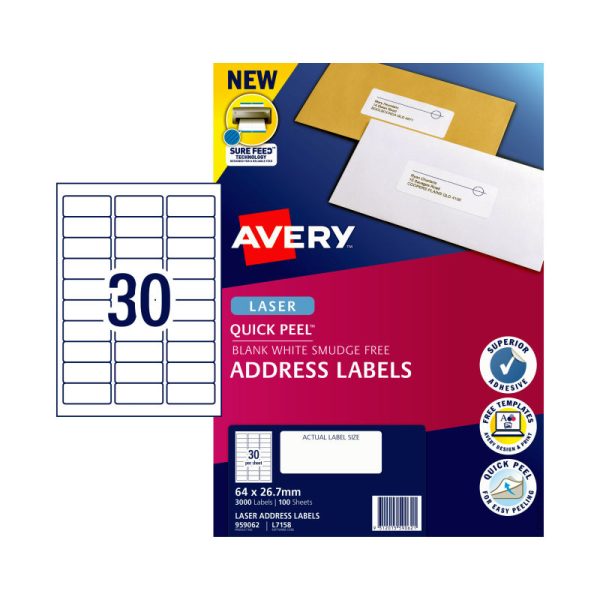 AVERY Laser Label L7158 30Up Pack of 100 - Image 2