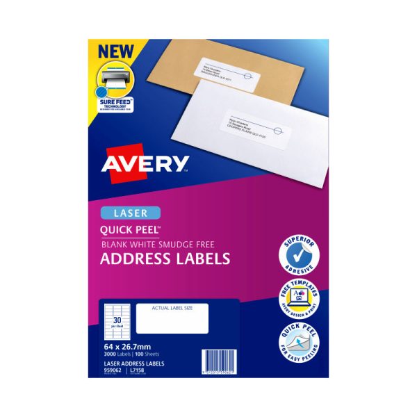 AVERY Laser Label L7158 30Up Pack of 100 - Image 3