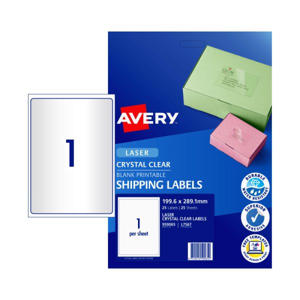 AVERY Laser Label Clear L7567 1Up Pack of 25 - Image 2