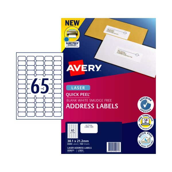 AVERY Laser Label QP L7651 65L Pack of 100 - Image 2