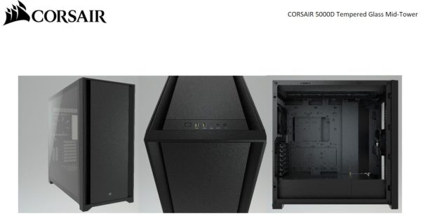 CORSAIR 5000D TG E-ATX, ATX, USB Type-C, 2x 120mm Airguide Fans, Radiator 360mm. 7x PCI, 4x 2.5' SSD, 2x 3.5' HDD. VGA 420mm. Black Tower Case
