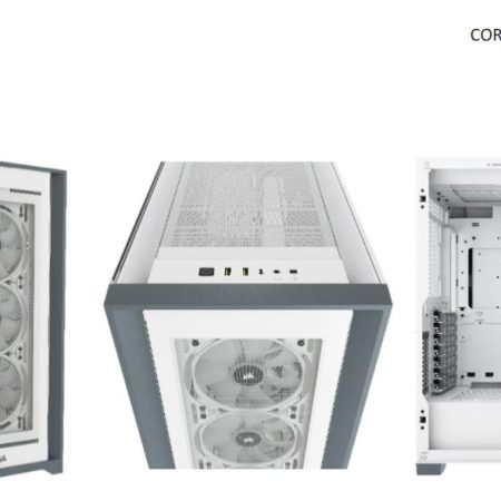 CORSAIR 5000X RGB TG E-ATX, ATX, USB Type-C, 3x 120mm TGB Front, Radiator 360mm. 7+2 PCI, 4x 2.5' SSD, 2x 3.5' HDD. VGA 420mm. White Tower Case