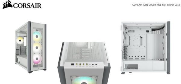 CORSAIR Obsidian 7000x RGB TG Tower Case, Mini-ITX, M-ATX, ATX, E-ATX, 3x 140 RGB PWM Fan,USB 3.1 Type C, 10x 2.5', 6x 3.5' HDD. White