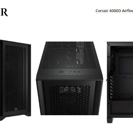 CORSAIR Carbide Series 4000D Airflow ATX Tempered Glass Black, 2x 120mm Fans pre-installed. USB 3.0 x 2, Audio I/O. Case NDA Sept 16