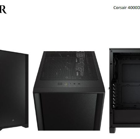 CORSAIR Carbide Series 4000D Solid Steel Front ATX Tempered Glass Black, 2x 120mm Fans pre-installed. USB 3.0 x 2, Audio I/O. Case