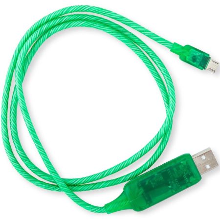 GENERIC 1m LED Light Up Visible Flowing Micro USB Charger Data Cable Green Charging Cord for Samsung LG Android Mobile Phone