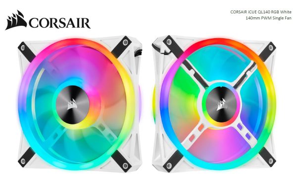 CORSAIR QL140 RGB White, ICUE, 140mm RGB LED PWM Fan 26dBA, 50.2 CFM, Single Pack - Image 2