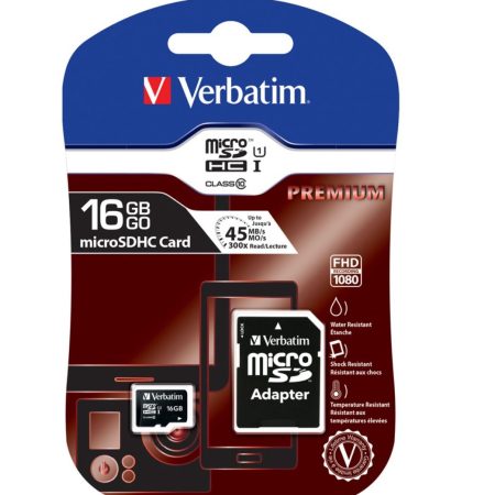 VERBATIM Micro SDHC 16GB (Class 10) with Adaptor Up to 45MB/Sec 300X read speed