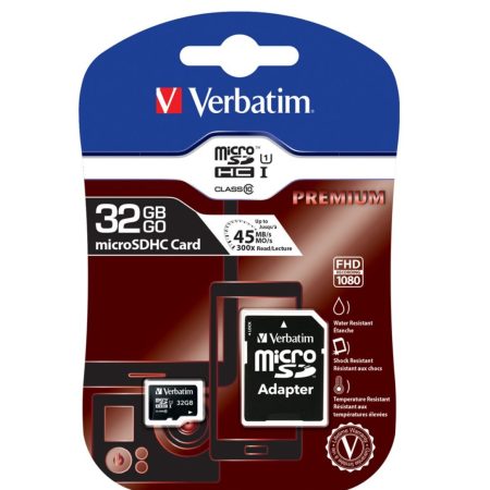 VERBATIM 32GB MicroSD SDHC SDXC Class10 UHS-I Memory Card 45MB/s Read 10MB/s Write 300X Read Speed with standard SD adaptor