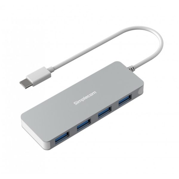 SIMPLECOM CH320 Ultra Slim Aluminium USB 3.1 Type C to 4 Port USB 3.0 Hub - Silver - Image 3