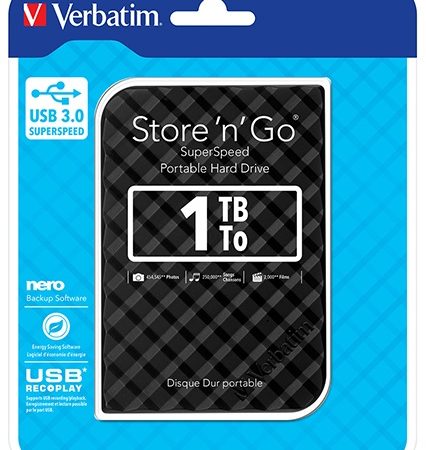 VERBATIM 1TB 2.5' USB 3.0 Black Store'n'Go HDD Grid Design