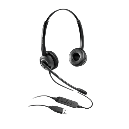 GRANDSTREAM GUV3000 Dual Ear USB Headset, Noise Canceling Microphone, HD Audio, 2m USB Cable, Suits Teams, Zoom, 3CX, Inline Controls
