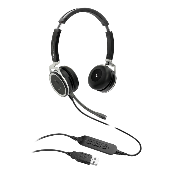 GRANDSTREAM GUV3005 Premium Dual Ear USB Headset, Busy Light, Noise Canceling Microphone, HD Audio, 2m USB Cable, Suits Teams, Zoom, 3CX