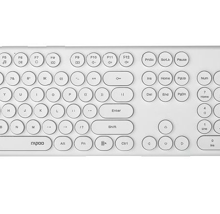 RAPOO Wireless Optical Mouse & Keyboard Black - 2.4G Connection, 10M Range, Spill-Resistant, Retro Style Round Key Cap, 1000DPI - White