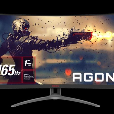 AOC AGON 31.5' VA Curved 1500R, FHD 1ms,165Hz Free-Sync Premium, HDR Ready, Light FX, Flicker Free, Low Blue Light