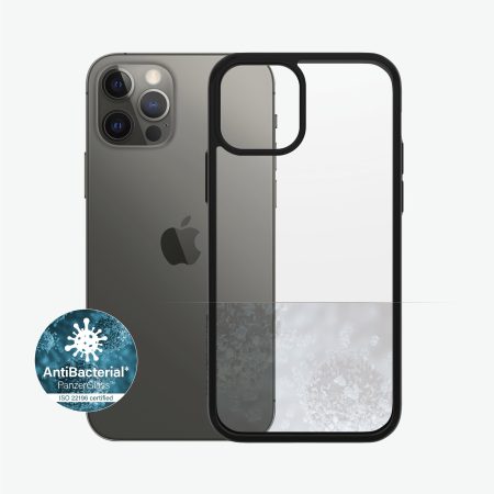 PANZER GLASS Clear Case for Apple iPhone 12 Pro-Black Frame-Slim Fashionable Design, Slightly Swelling Bumpers in all Corners, Enhance Protection