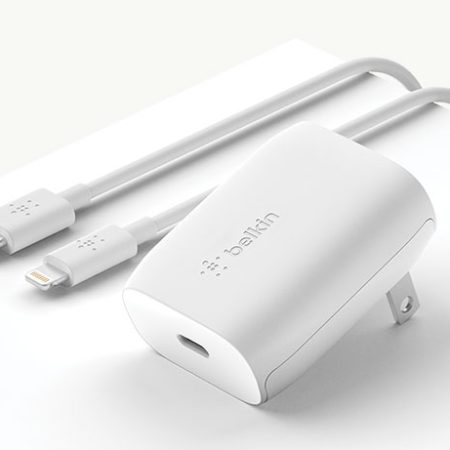 BELKIN BOOST Orange CHARGEOrange 18W or 20W USB-C PD Wall Charger White