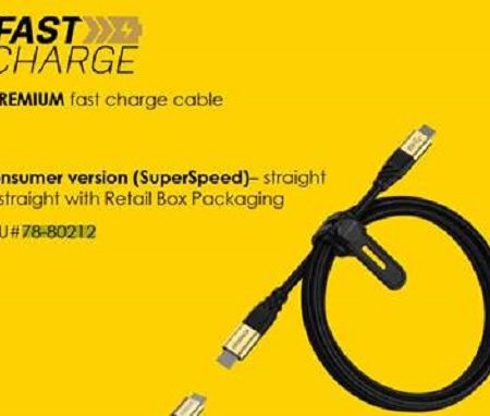OTTERBOX USB 3.2 GEN 1 CABLE STRAIGHT-TO-STRAIGHT BLACK SHIMMER - USB-C TO USB- C, PREMIUM FAST CHARGE CABLE