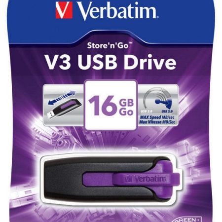 VERBATIM 16GB V3 USB3.0 Violet Store'n'Go V3; Rectractable
