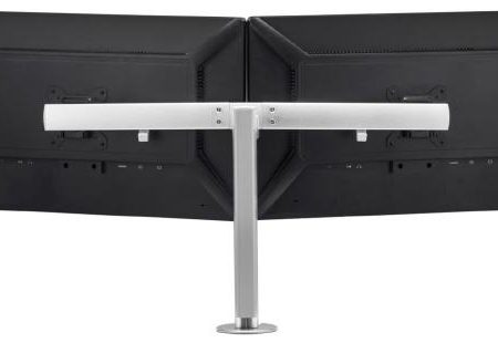 Atdec Black AWMS-R40 Dual display crossbar on 400mm post. Max load: 7kg per arm with HD F-Clamp - Dual display desk mount for up to two 27" monitor