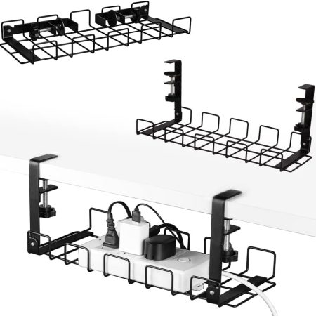 2 pack Under Desk Cable Management Tray, Black