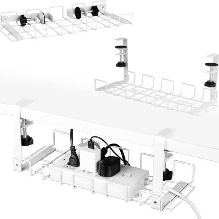 2 pack Under Desk Cable Management Tray, White