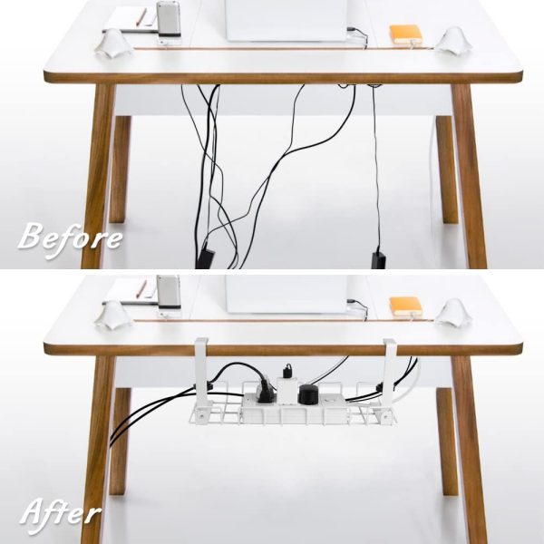 2 pack Under Desk Cable Management Tray, White - Image 2