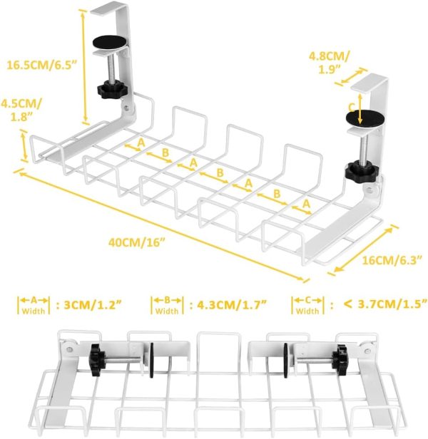 2 pack Under Desk Cable Management Tray, White - Image 4