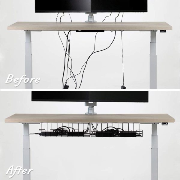 2 Pack Under Desk Cable Management Tray, Black - Image 2