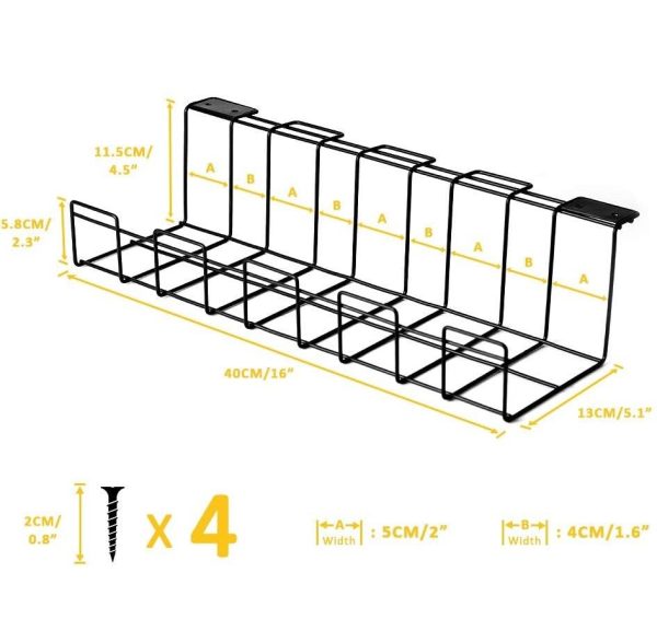 2 Pack Under Desk Cable Management Tray, Black - Image 4