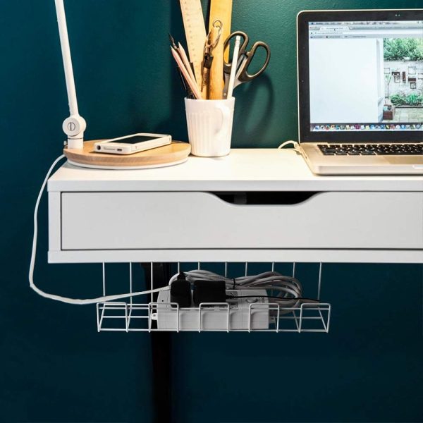 2 Pack Under Desk Cable Management Tray, White - Image 4