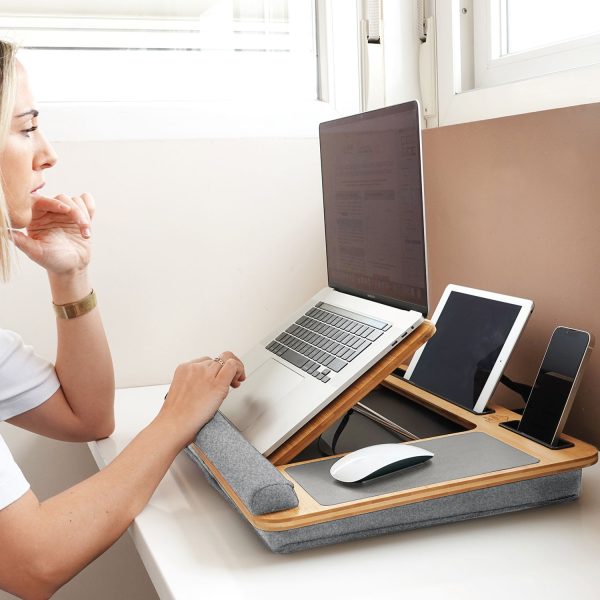 CARLA HOME Bamboo Laptop Lap Desk with Cushion and Angle Adjustable for Office and Home - Image 2