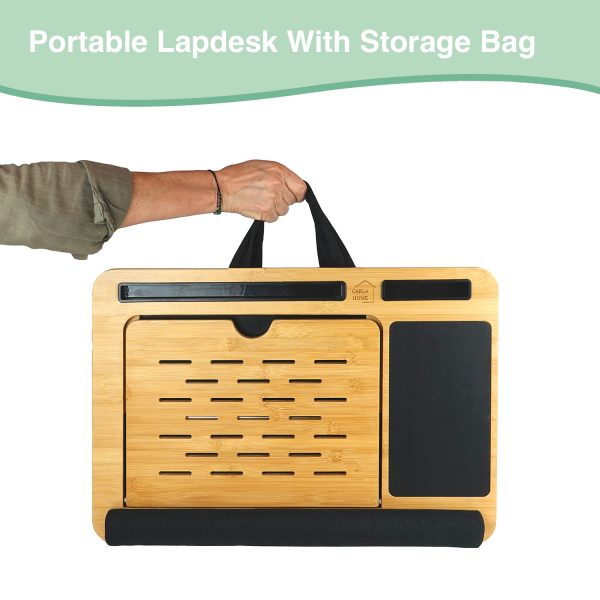 CARLA HOME Bamboo Laptop Lap Desk with Cushion, Angle Adjustable and Sleeve Case Bag for Office and Home - Image 4