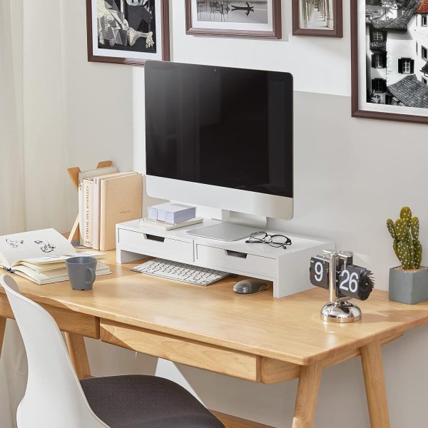 White Monitor Stand with Drawers - Image 2