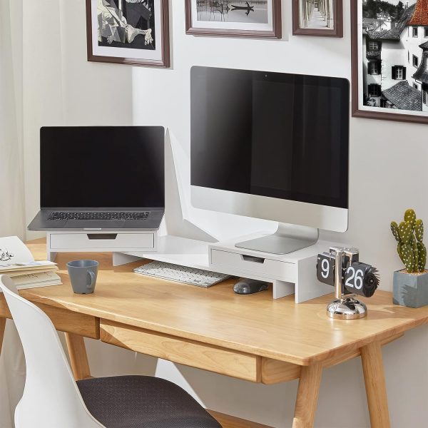 White Monitor Stand with Drawers - Image 4