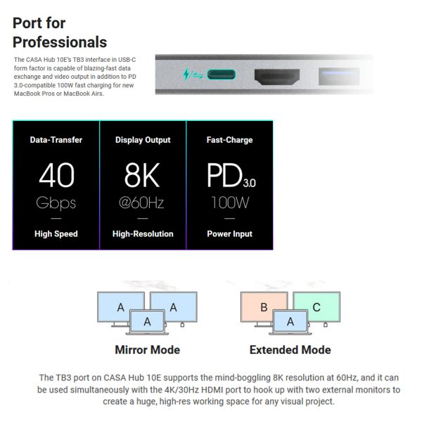 Adam Elements CASA HUB 10E SUPER DOCK USB-C TB3 8K HDMI Macbook Laptop - Image 4