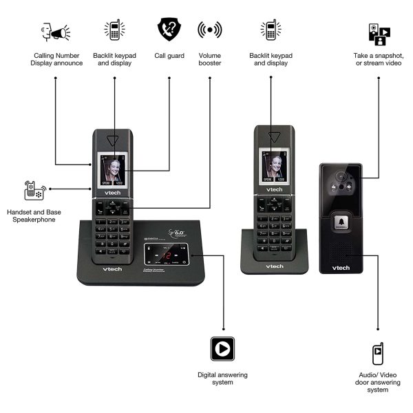 VTech 15951 Twin DECT 6.0 Cordless Home Phone w Video Doorbell Answering Machine - Image 2