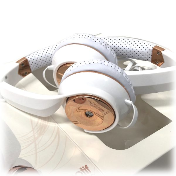 White Rose Gold Holysmoke Motif On Ear Foldable Headphones - Image 2