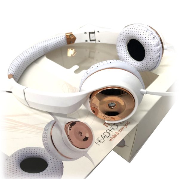 White Rose Gold Holysmoke Motif On Ear Foldable Headphones - Image 3