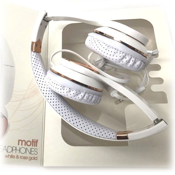 White Rose Gold Holysmoke Motif On Ear Foldable Headphones - Image 4